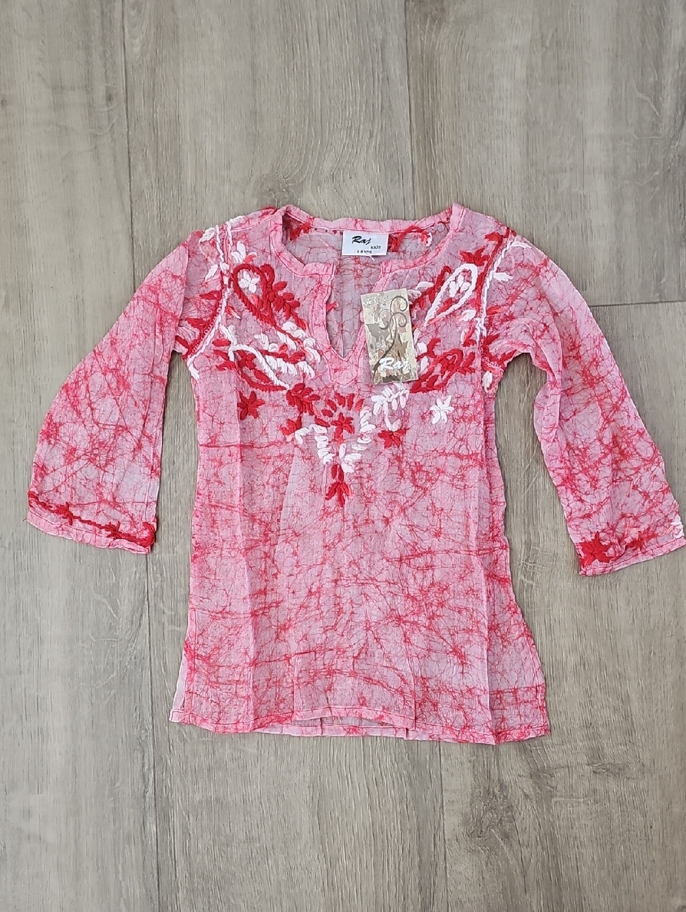 Raj Kids Red Tunic  Blouse with Embroidery Size 6-8 Years